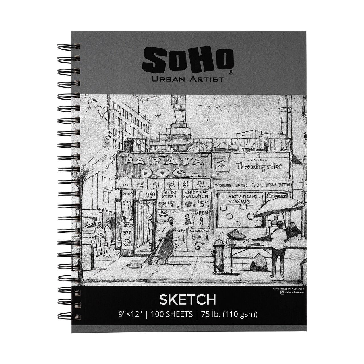 Soho Urban Artist Sketchpad (75lb/110gsm), 100 Sheets of Spiral Bound Sketch Book for Artist Pro & Amateurs, Colored Pencil, Charcoal and Graphite for Sketching